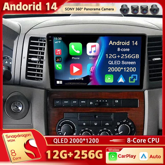 Android 14 For Jeep Grand cherokee 2004 2005 2006 2007 Car Radio GPS Multimedia Player DSP Carplay + Auto 8 Core Android Stereo