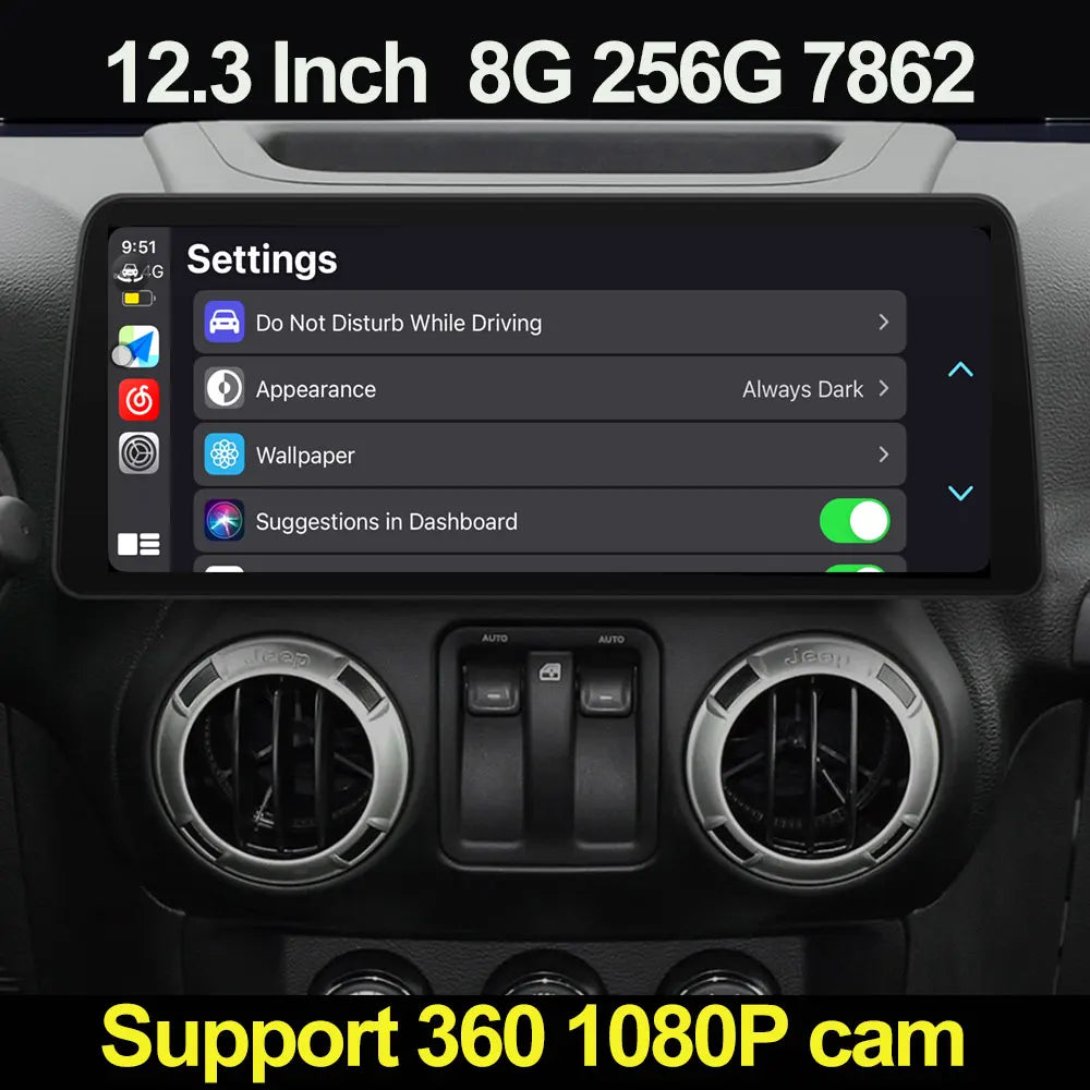 1920*720P For Jeep Wrangler 3 JK 2011-2017 12.3 Inch Android 13 Car GPS Multimedia Player Wireless Carplay Car Radio