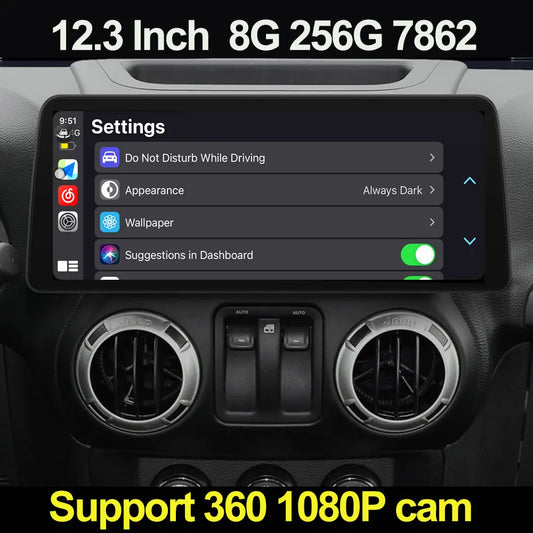 1920*720P For Jeep Wrangler 3 JK 2011-2017 12.3 Inch Android 13 Car GPS Multimedia Player Wireless Carplay Car Radio