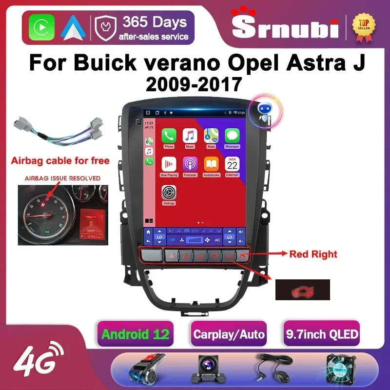 Srnubi Android 12.0 Car Radio for Opel Astra J Vauxhall Buick Verano 2009-2015 Multimedia Video 2Din 4G WIFI Carplay Head Unit