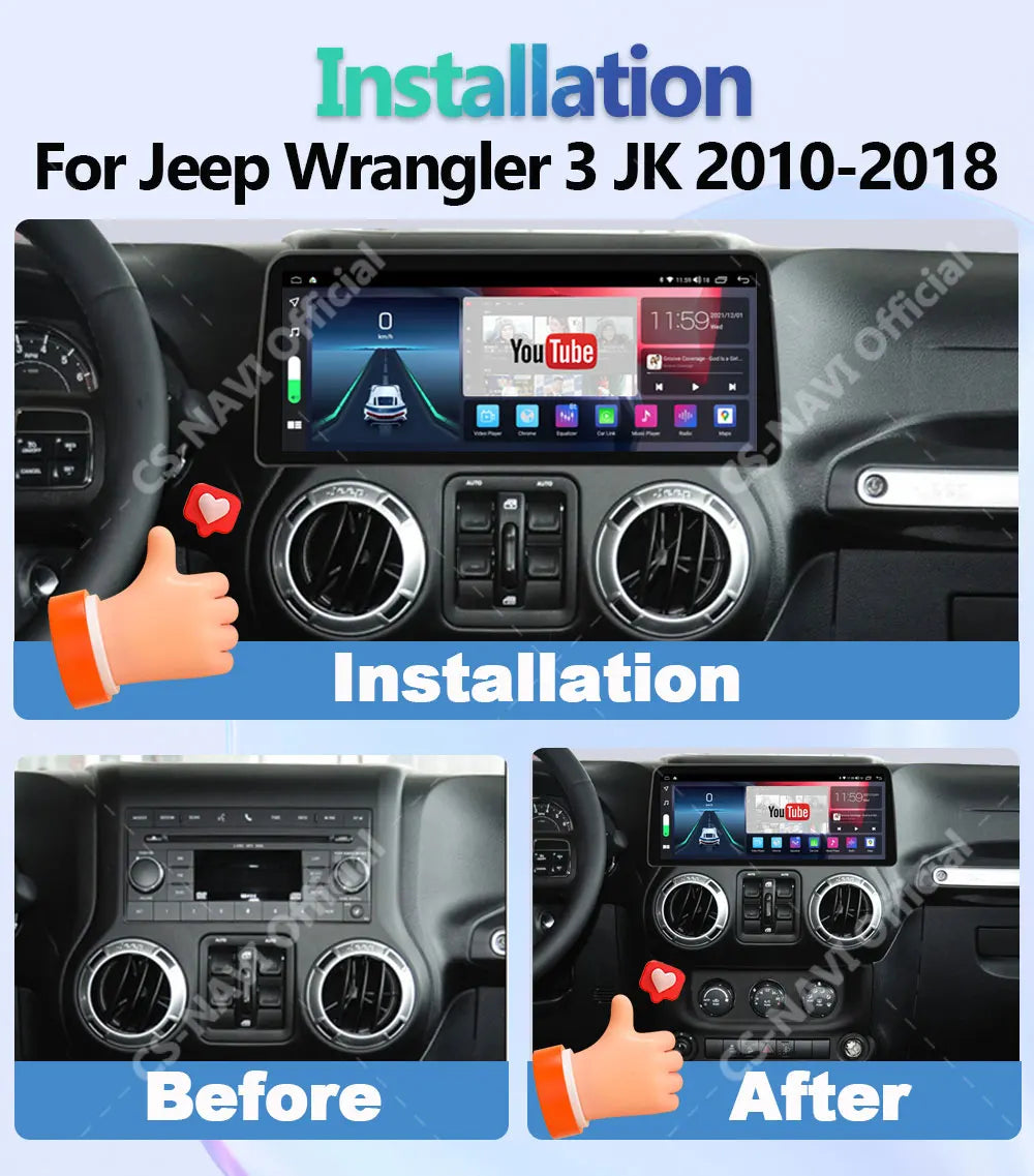 1920*720P For Jeep Wrangler 3 JK 2011-2017 12.3 Inch Android 13 Car GPS Multimedia Player Wireless Carplay Car Radio